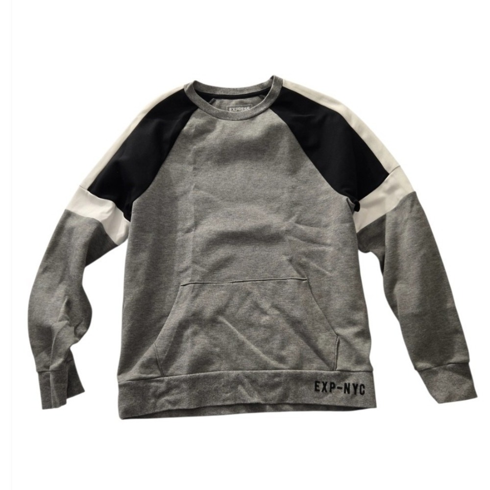 Men's Express Sweatshirt Gray Black Colorblock Long Sleeve Pullover Size Medium